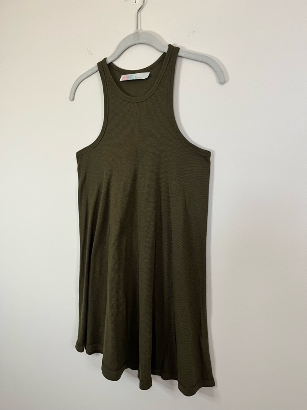 Free People FP Beach Green Ribbed Coverup Tank Dress Top XS Boho Flowy Racerback - Picture 3 of 9